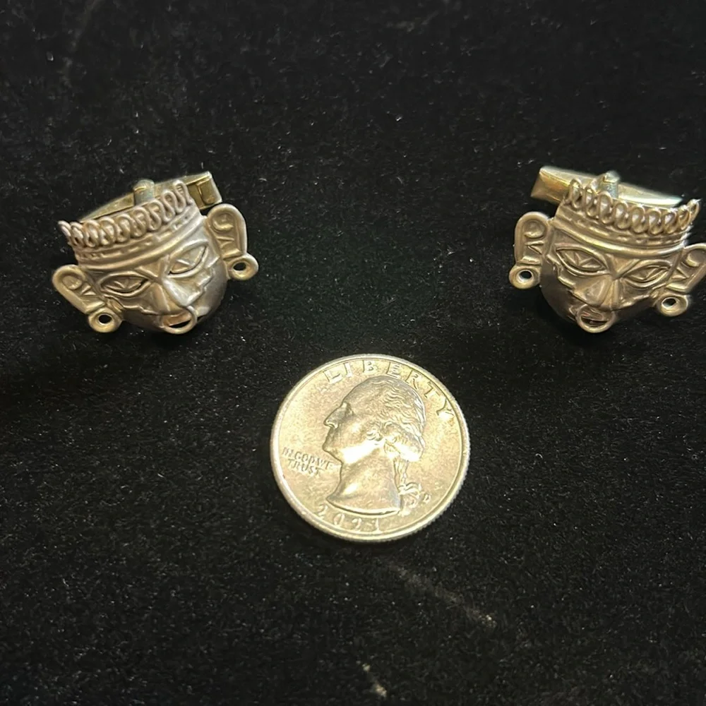 Vintage Silver Mexican Aztec Mayan Warrior Cufflinks